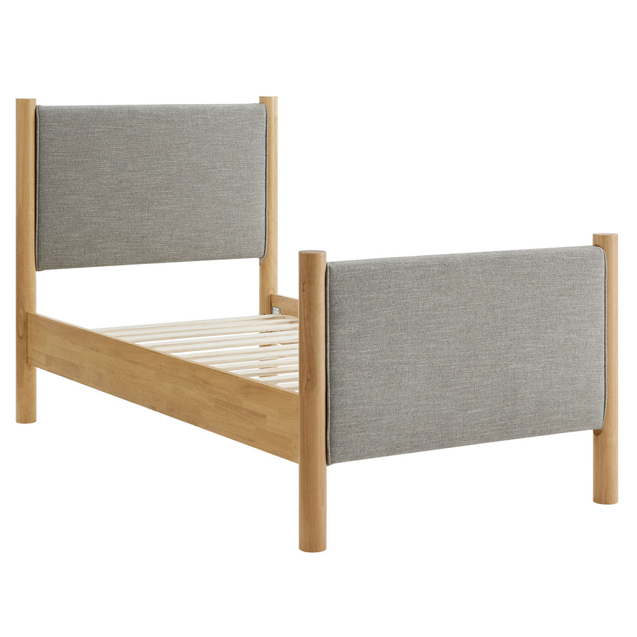 Dahlia Twin Size Fabric Upholstered Platform Bed in Wheat Oak