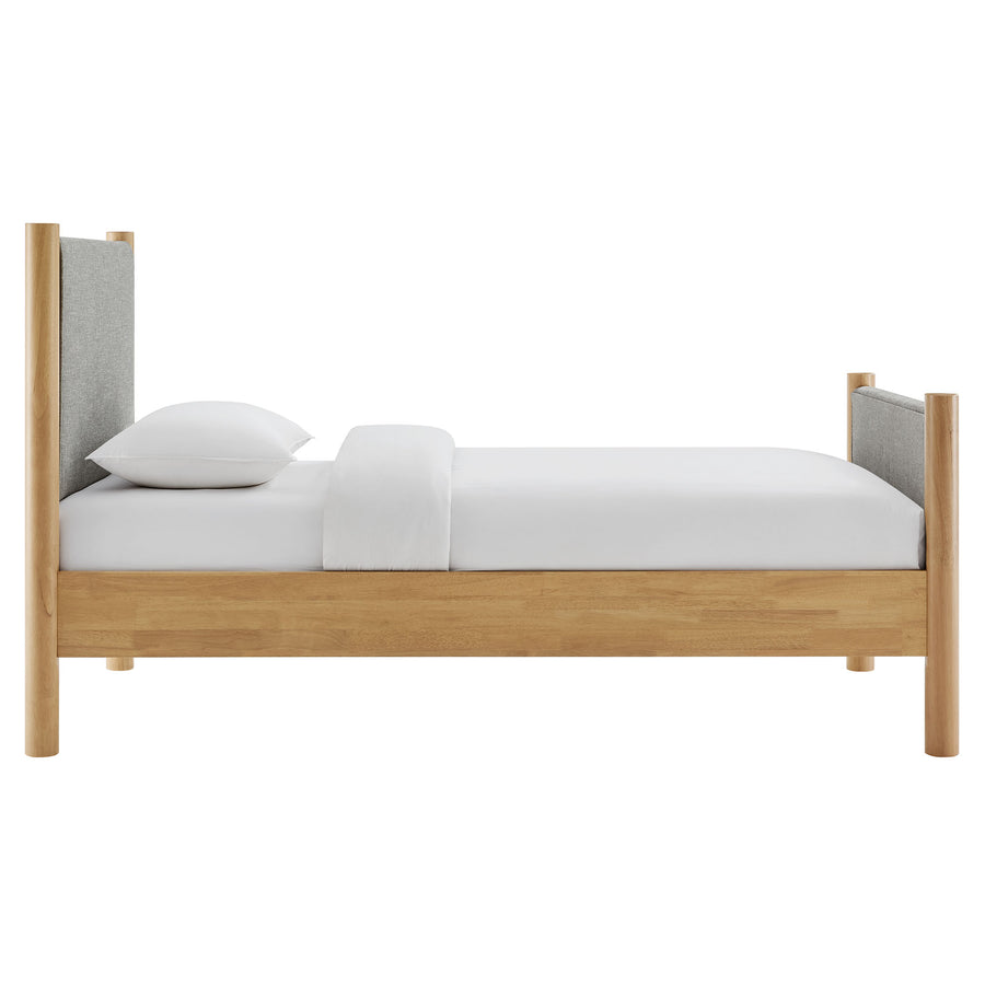 Dahlia Twin Size Fabric Upholstered Platform Bed in Wheat Oak