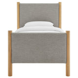 Dahlia Twin Size Fabric Upholstered Platform Bed in Wheat Oak