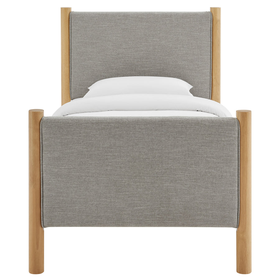 Dahlia Twin Size Fabric Upholstered Platform Bed in Wheat Oak