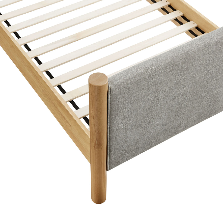 Dahlia Twin Size Fabric Upholstered Platform Bed in Wheat Oak