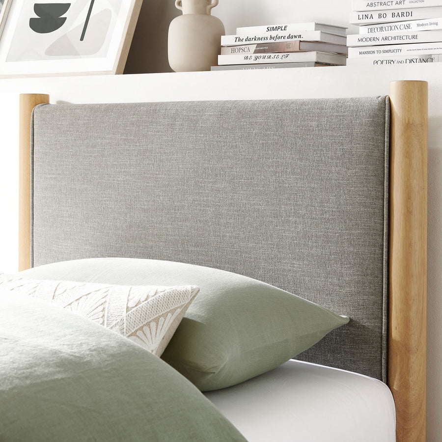 Dahlia Twin Size Fabric Upholstered Platform Bed in Wheat Oak