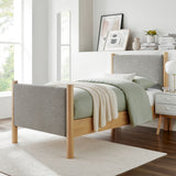 Dahlia Twin Size Fabric Upholstered Platform Bed in Wheat Oak
