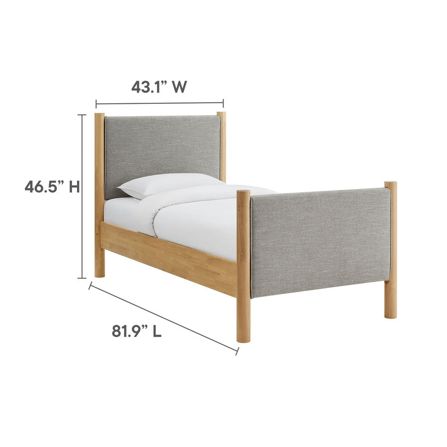 Dahlia Twin Size Fabric Upholstered Platform Bed in Wheat Oak