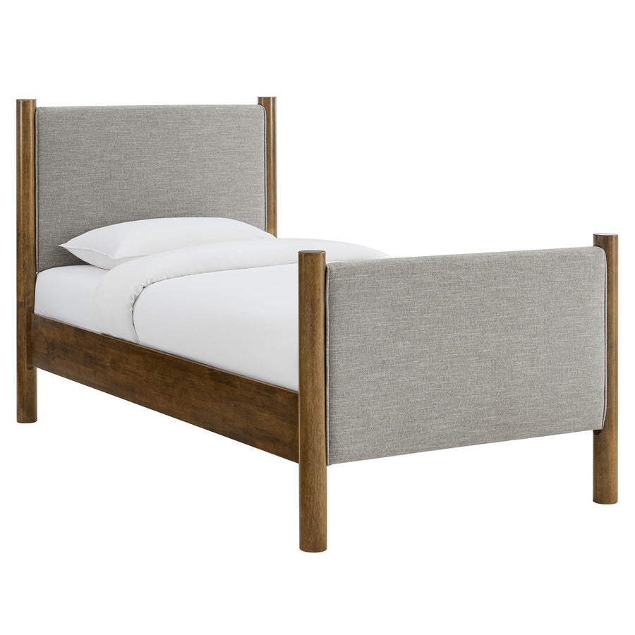 Dahlia Twin Size Fabric Upholstered Platform Bed in Wheat Walnut