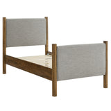 Dahlia Twin Size Fabric Upholstered Platform Bed in Wheat Walnut