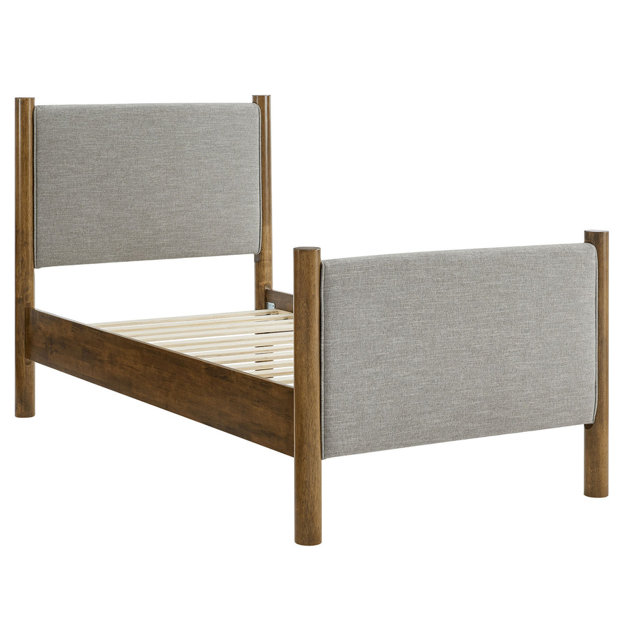 Dahlia Twin Size Fabric Upholstered Platform Bed in Wheat Walnut