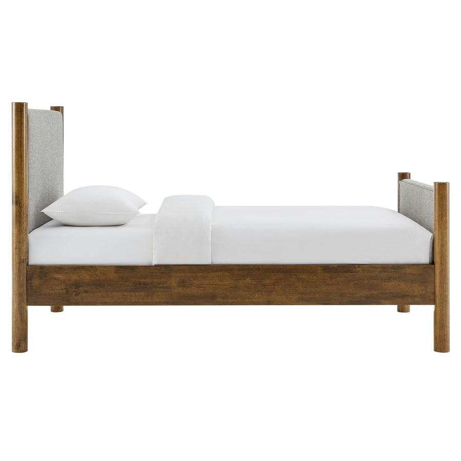 Dahlia Twin Size Fabric Upholstered Platform Bed in Wheat Walnut
