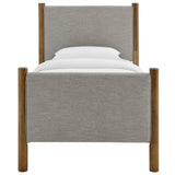 Dahlia Twin Size Fabric Upholstered Platform Bed in Wheat Walnut