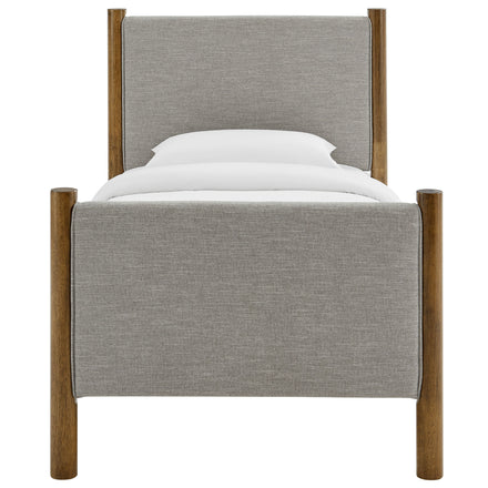 Maven Twin Size Fabric Upholstered Platform Bed in Wheat Walnut