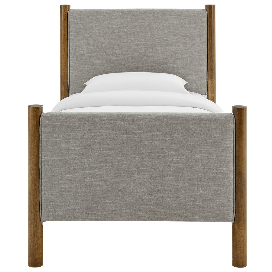 Dahlia Twin Size Fabric Upholstered Platform Bed in Wheat Walnut