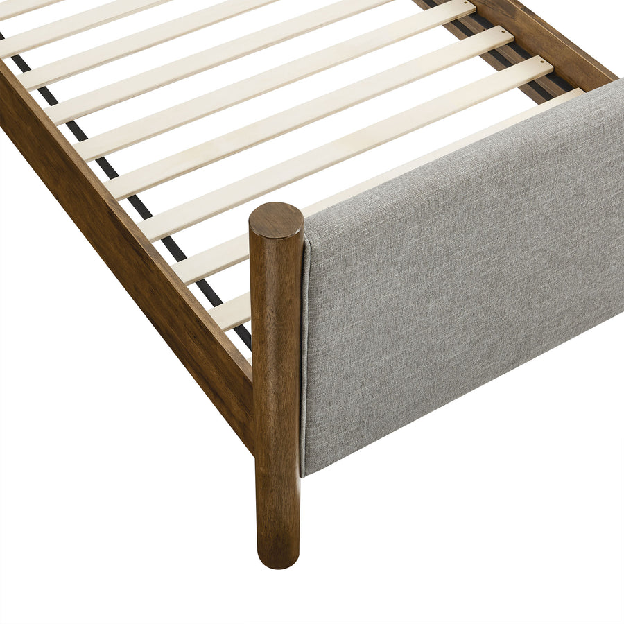 Dahlia Twin Size Fabric Upholstered Platform Bed in Wheat Walnut