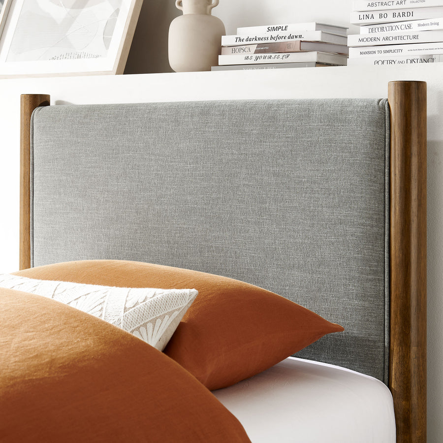 Dahlia Twin Size Fabric Upholstered Platform Bed in Wheat Walnut