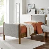 Dahlia Twin Size Fabric Upholstered Platform Bed in Wheat Walnut