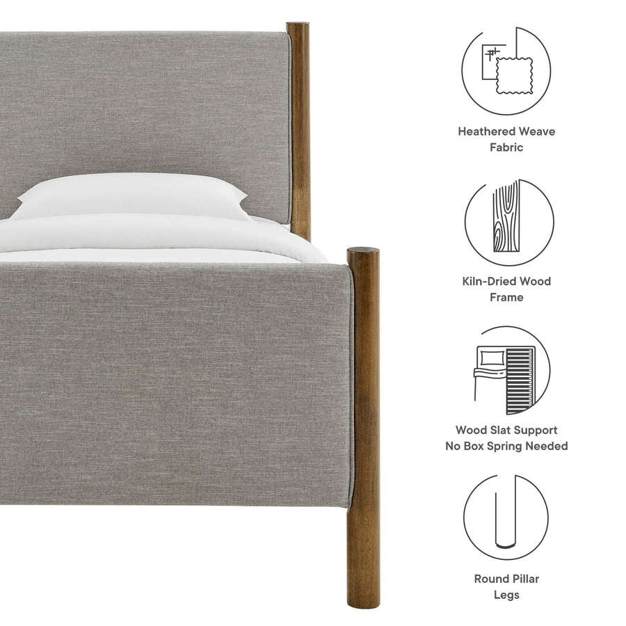 Dahlia Twin Size Fabric Upholstered Platform Bed in Wheat Walnut
