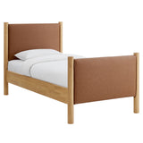 Dahlia Twin Size Vegan Leather Upholstered Platform Bed in Tan Oak