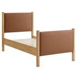 Dahlia Twin Size Vegan Leather Upholstered Platform Bed in Tan Oak