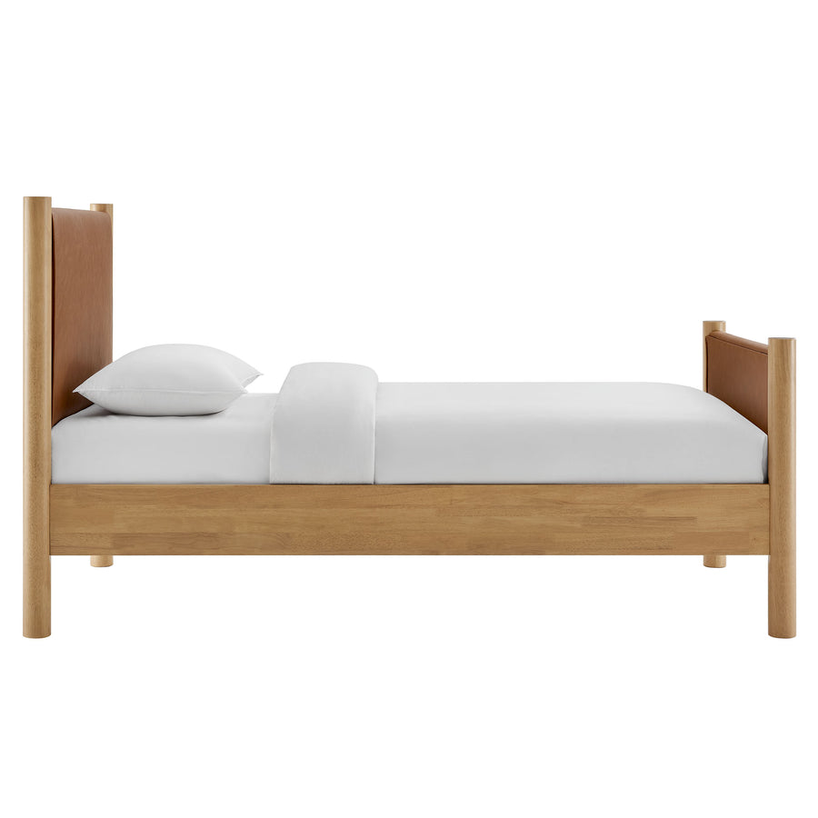 Dahlia Twin Size Vegan Leather Upholstered Platform Bed in Tan Oak