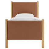 Dahlia Twin Size Vegan Leather Upholstered Platform Bed in Tan Oak