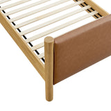 Dahlia Twin Size Vegan Leather Upholstered Platform Bed in Tan Oak