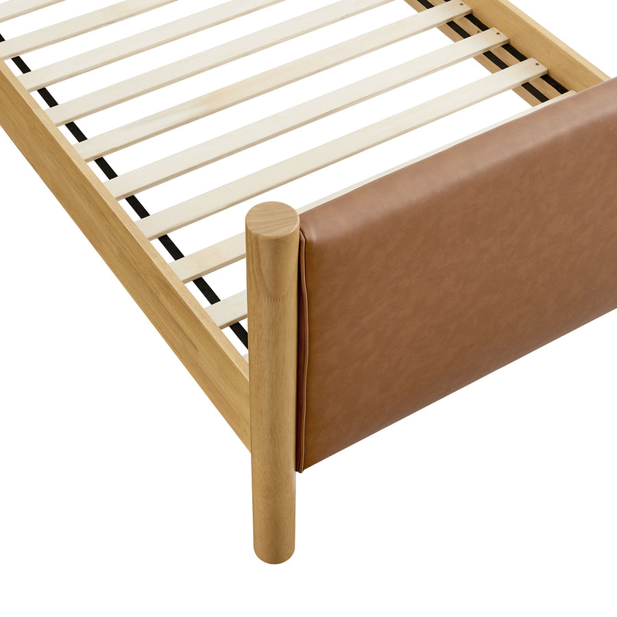 Dahlia Twin Size Vegan Leather Upholstered Platform Bed in Tan Oak