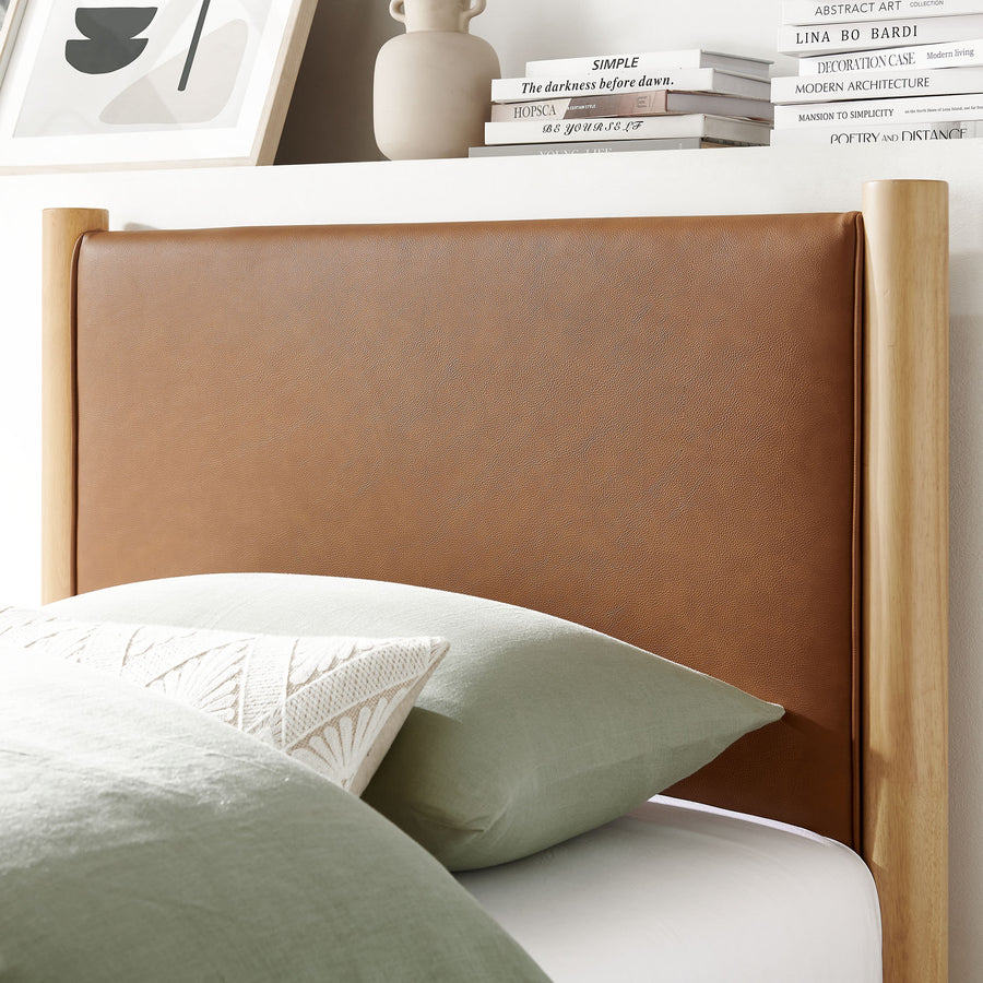 Dahlia Twin Size Vegan Leather Upholstered Platform Bed in Tan Oak