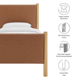 Dahlia Twin Size Vegan Leather Upholstered Platform Bed in Tan Oak