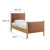 Dahlia Twin Size Vegan Leather Upholstered Platform Bed in Tan Oak