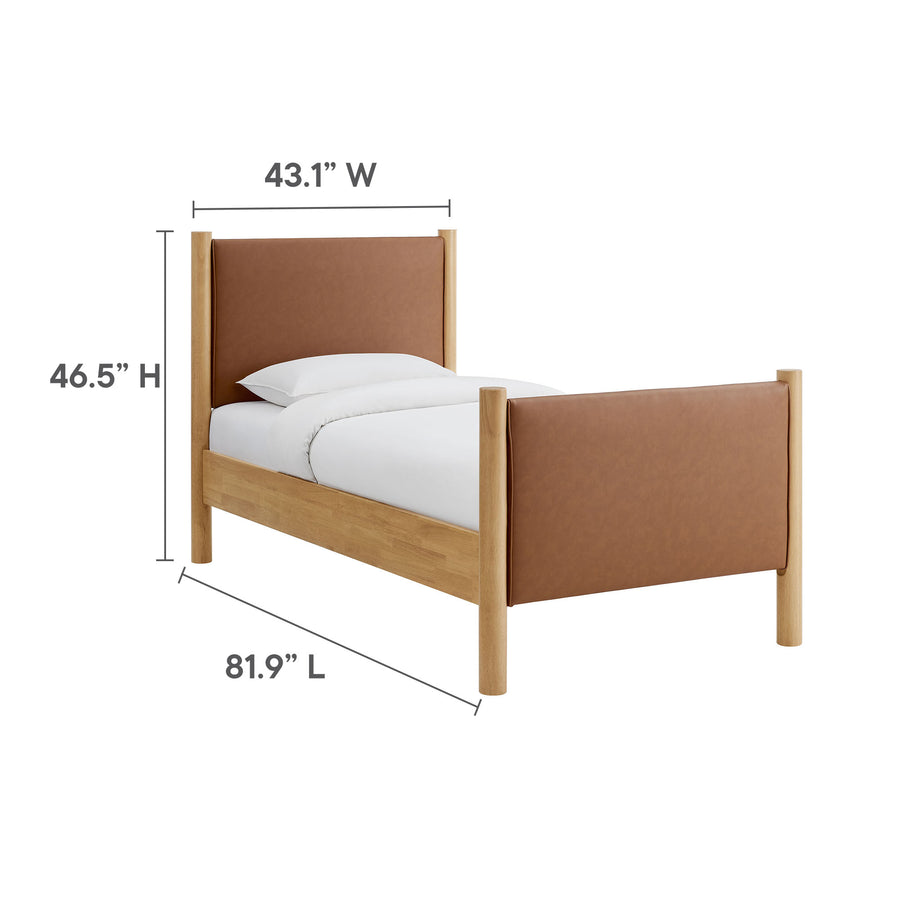 Dahlia Twin Size Vegan Leather Upholstered Platform Bed in Tan Oak