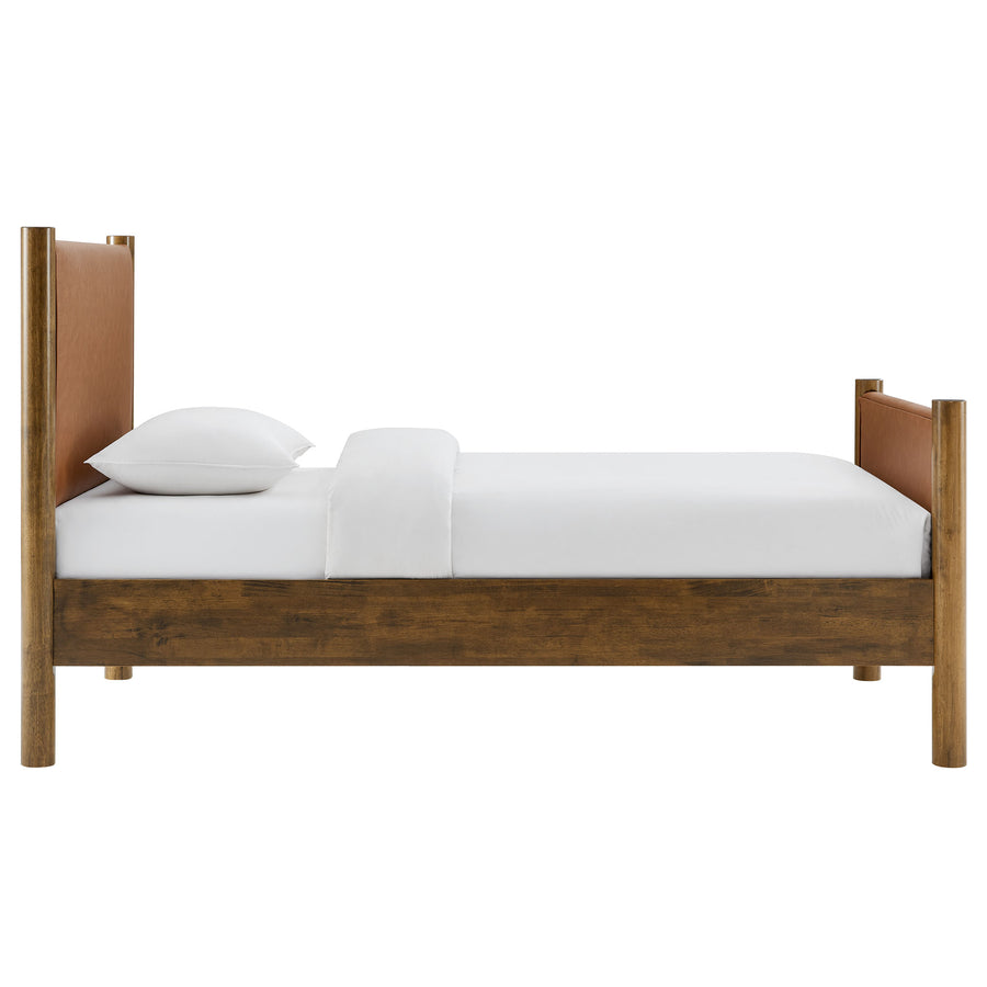 Dahlia Twin Size Vegan Leather Upholstered Platform Bed in Tan Walnut