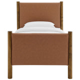 Dahlia Twin Size Vegan Leather Upholstered Platform Bed in Tan Walnut