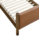 Dahlia Twin Size Vegan Leather Upholstered Platform Bed in Tan Walnut