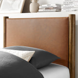 Dahlia Twin Size Vegan Leather Upholstered Platform Bed in Tan Walnut