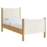 Dahlia Twin Size Boucle Upholstered Platform Bed in Feather Oak