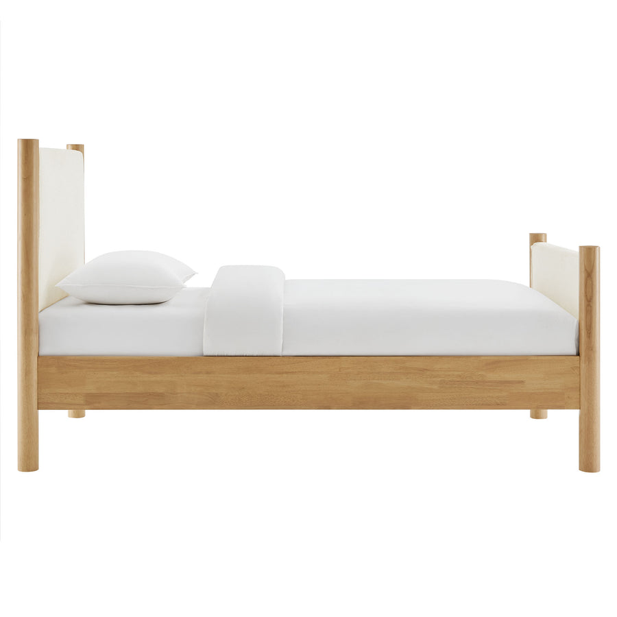 Dahlia Twin Size Boucle Upholstered Platform Bed in Feather Oak