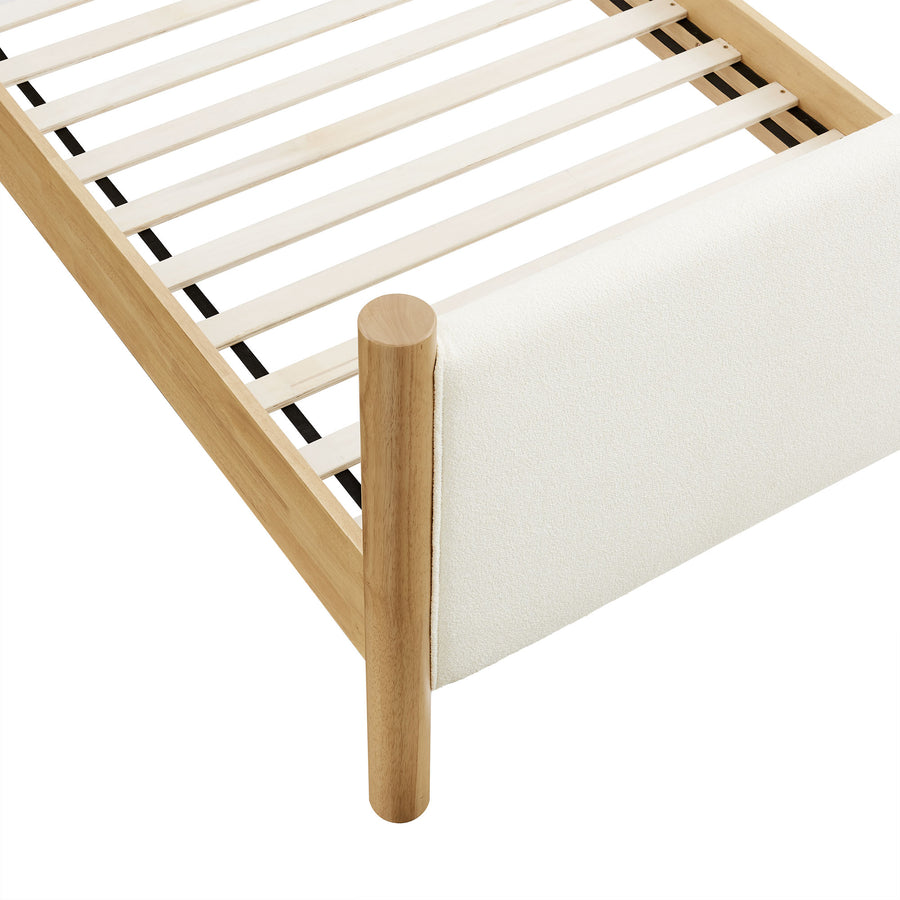 Dahlia Twin Size Boucle Upholstered Platform Bed in Feather Oak