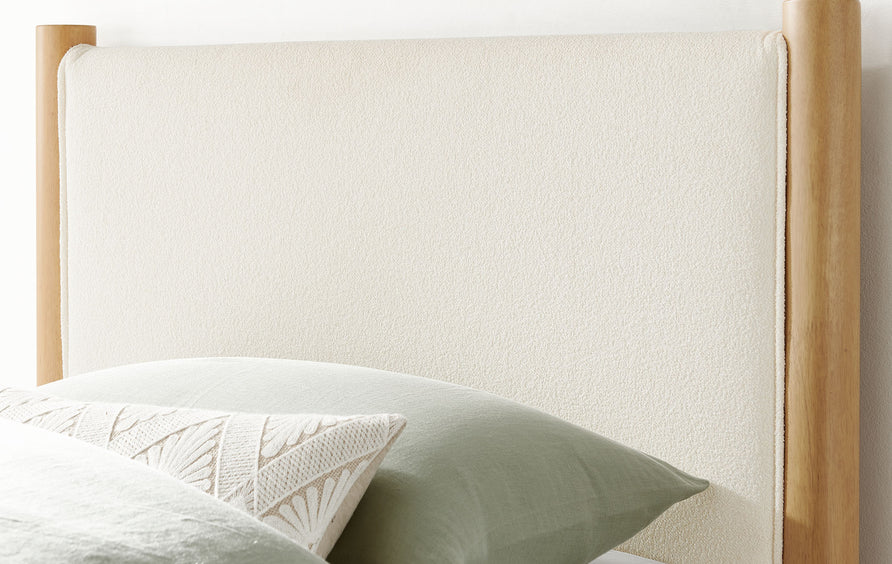 Dahlia Twin Size Boucle Upholstered Platform Bed in Feather Oak