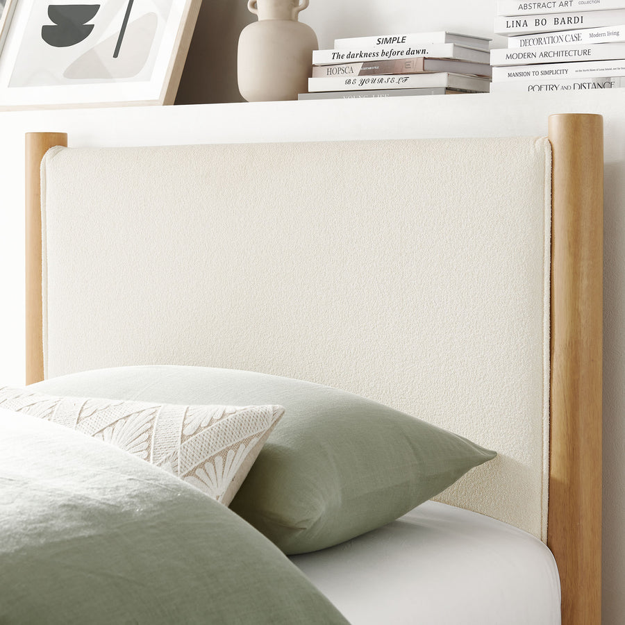 Dahlia Twin Size Boucle Upholstered Platform Bed in Feather Oak