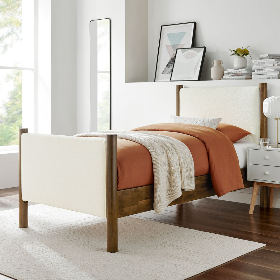 Dahlia Twin Size Boucle Upholstered Platform Bed in Feather Walnut