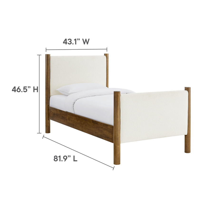 Dahlia Twin Size Boucle Upholstered Platform Bed in Feather Walnut