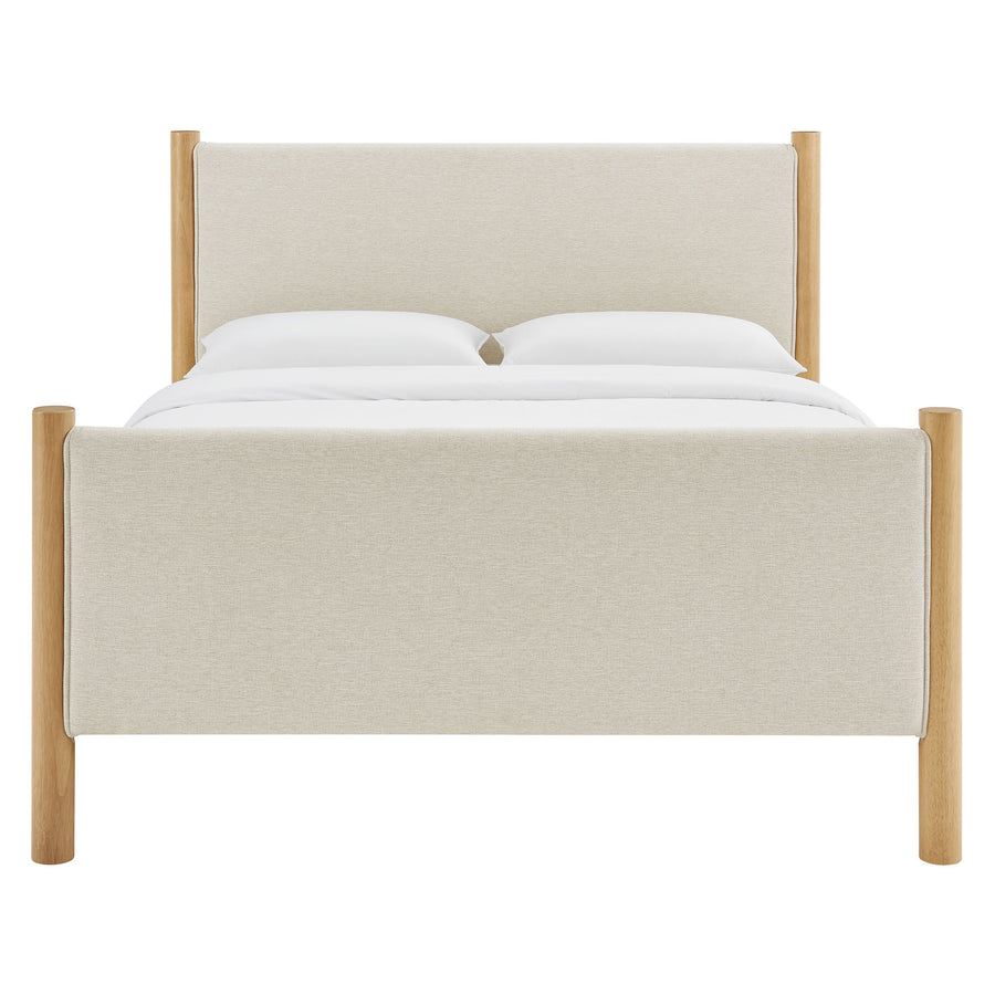 Dahlia Full Size Fabric Upholstered Platform Bed in Ivory Oak