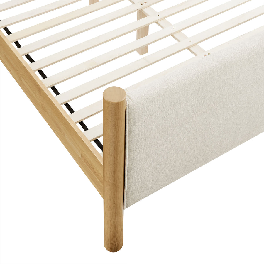 Dahlia Full Size Fabric Upholstered Platform Bed in Ivory Oak