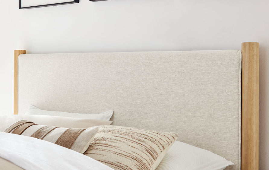 Dahlia Full Size Fabric Upholstered Platform Bed in Ivory Oak