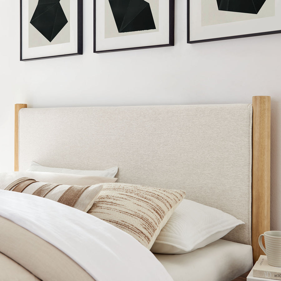 Dahlia Full Size Fabric Upholstered Platform Bed in Ivory Oak