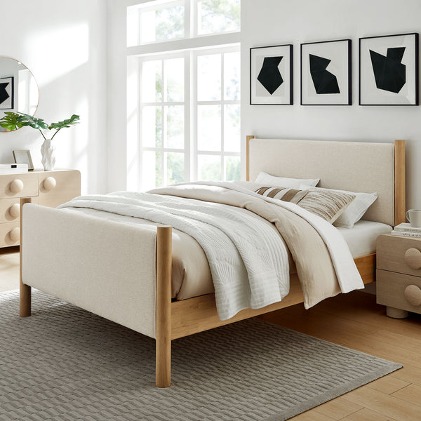 Dahlia Full Size Fabric Upholstered Platform Bed in Ivory Oak