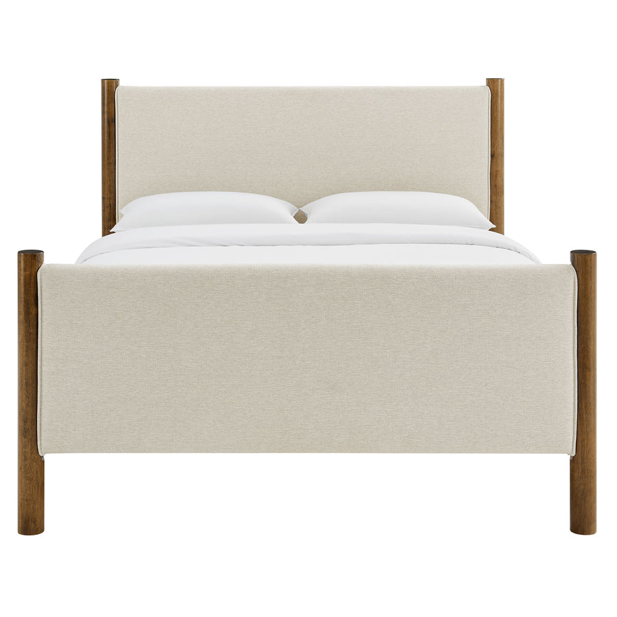 Dahlia Full Size Fabric Upholstered Platform Bed in Ivory Walnut