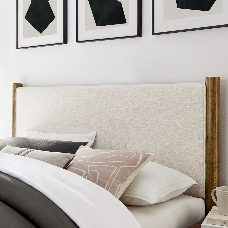 Dahlia Full Size Fabric Upholstered Platform Bed in Ivory Walnut