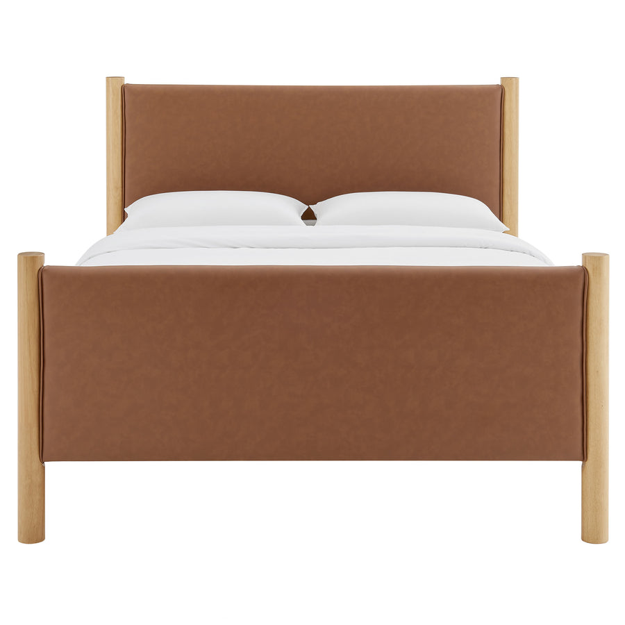 Dahlia Full Size Vegan Leather Upholstered Platform Bed in Tan Oak