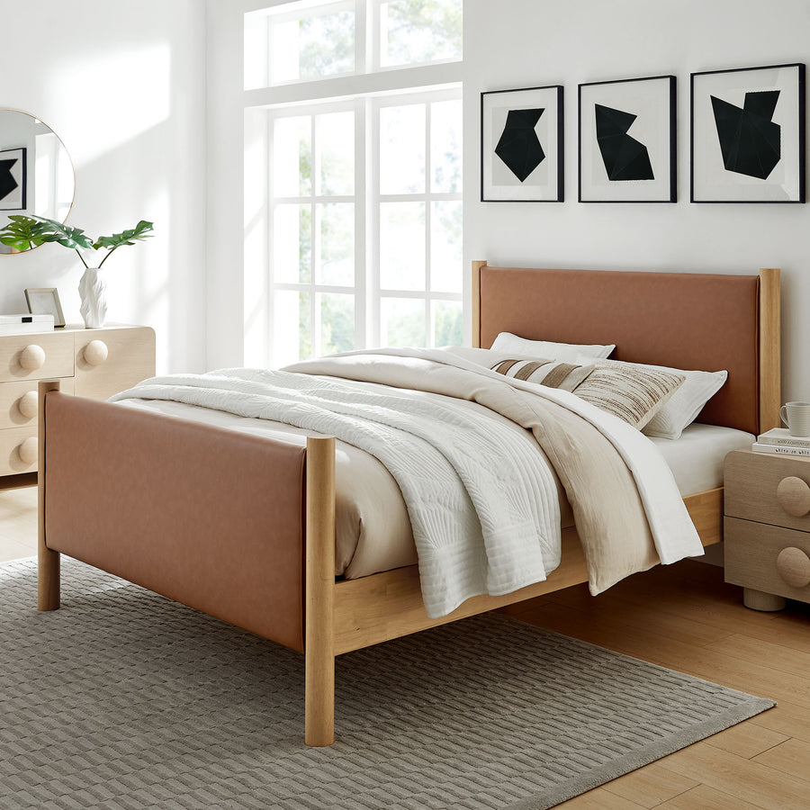 Dahlia Full Size Vegan Leather Upholstered Platform Bed in Tan Oak