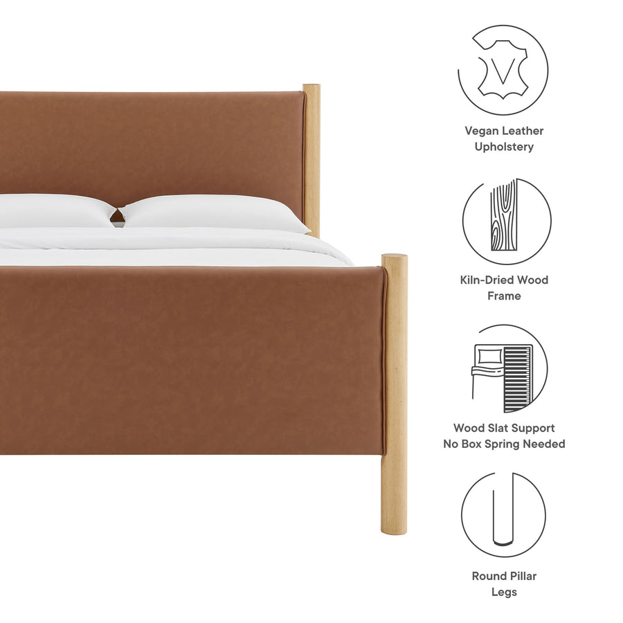 Dahlia Full Size Vegan Leather Upholstered Platform Bed in Tan Oak
